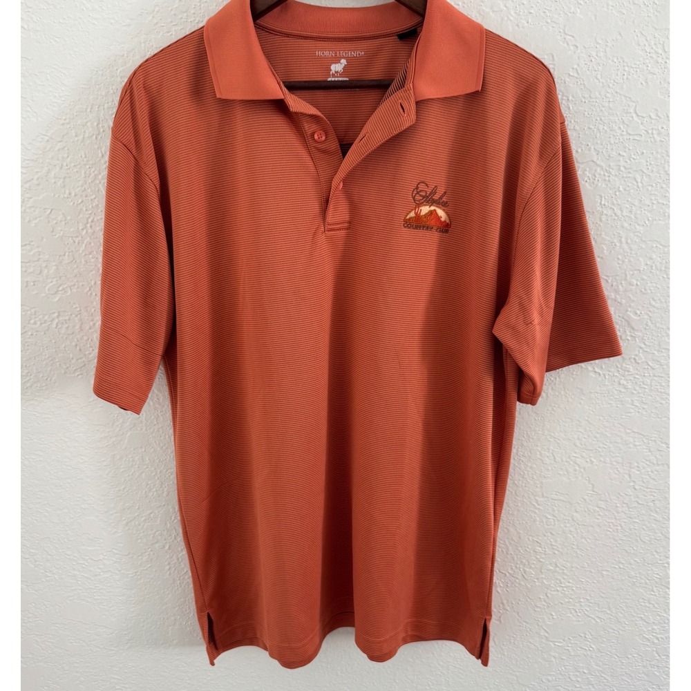 Horn Legend Golf Polo Bamboo Men's Lg Orange Embroidered Skyline Country Club